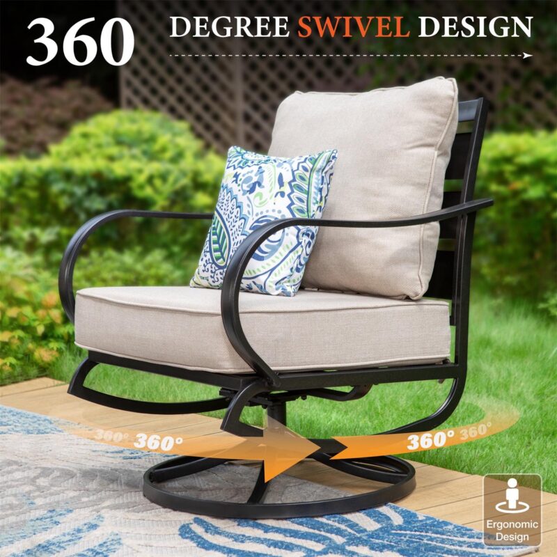 MF Studio 5-Seater Patio Conversation Set Metal Outdoor Furniture with Swivel Chair Sofa Beige - Image 4