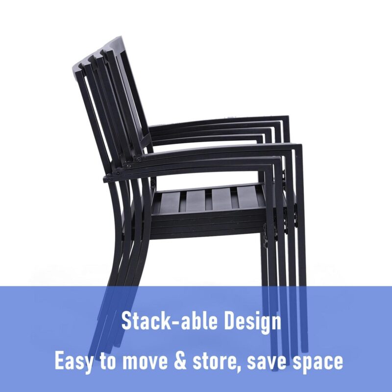 MF Studio 6-Piece Outdoor Patio Dining Set with 9 ft Umbrella, Stacking Chairs and Square Table, Black and Beige - Image 6