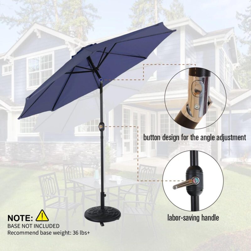 MF Studio 6-Piece Outdoor Patio Dining Set with 9 ft Umbrella, Metal Steel Square Table and 4 Textilene Chairs, Black and Blue - Image 9
