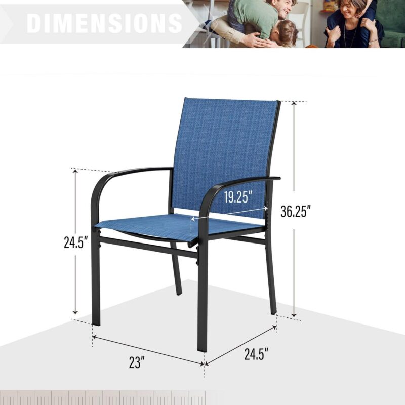 MF Studio 6-Piece Outdoor Patio Dining Set with 9 ft Umbrella, Metal Steel Square Table and 4 Textilene Chairs, Black and Blue - Image 7