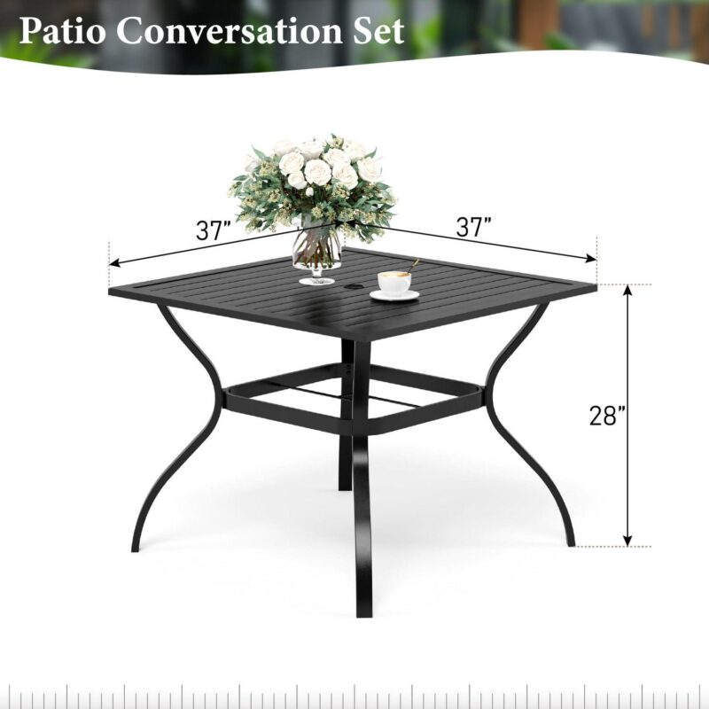MF Studio 6-Piece Outdoor Patio Dining Set with 9 ft Umbrella, Metal Steel Square Table and 4 Textilene Chairs, Black and Blue - Image 16