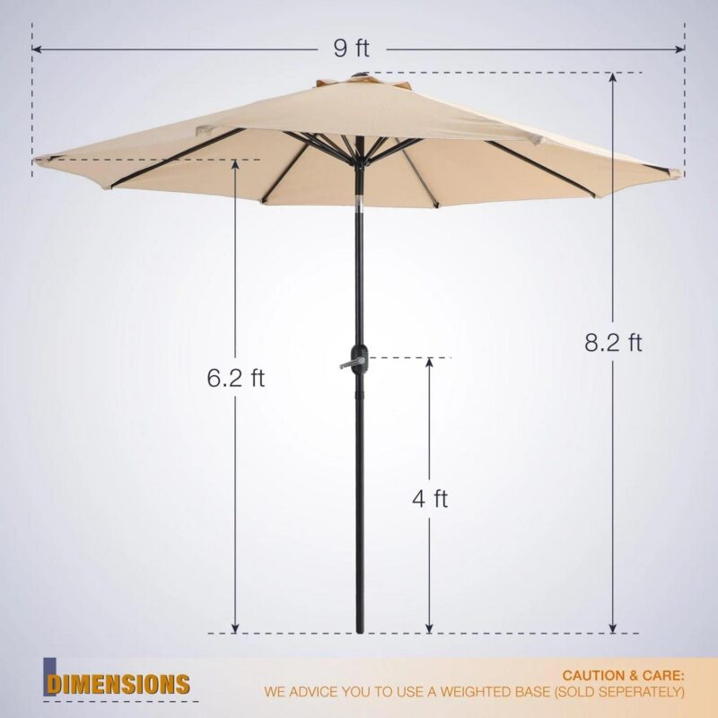 MF Studio 6-Piece Outdoor Patio Dining Set with 9 ft Umbrella, Stacking Chairs and Square Table, Black and Beige - Image 7