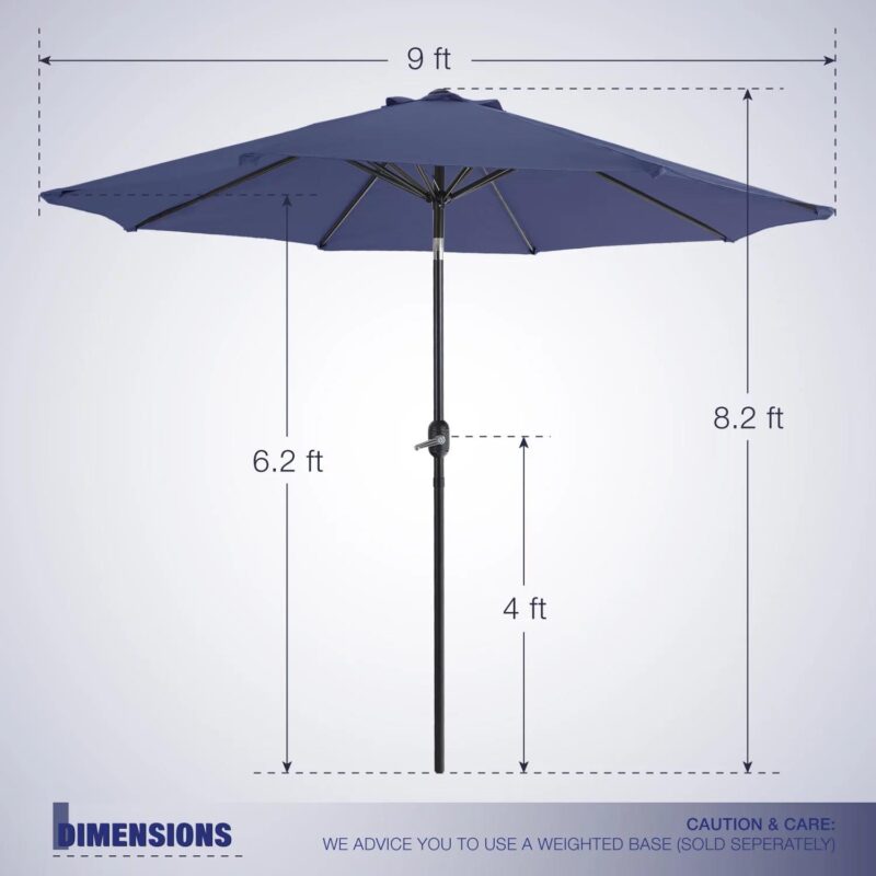 MF Studio 6-Piece Outdoor Patio Dining Set with 9 ft Umbrella, Stacking Chairs and Square Table, Black and Navy Blue - Image 7