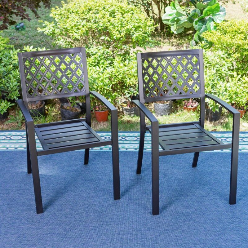MF Studio 6-Piece Outdoor Patio Dining Set with 9 ft Umbrella, Stacking Chairs and Square Table, Black and Beige - Image 5