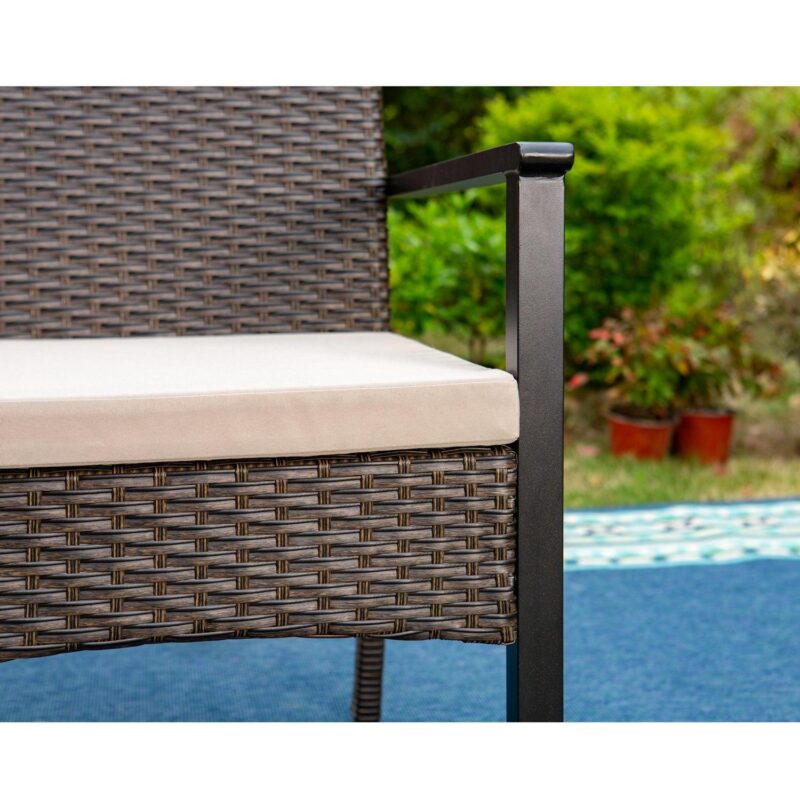 MF Studio 6-Piece Patio Furniture Set with Umbrella, Wicker Chairs and Square Table for Dinner, Party and Conversation, Brown and Beige - Image 6