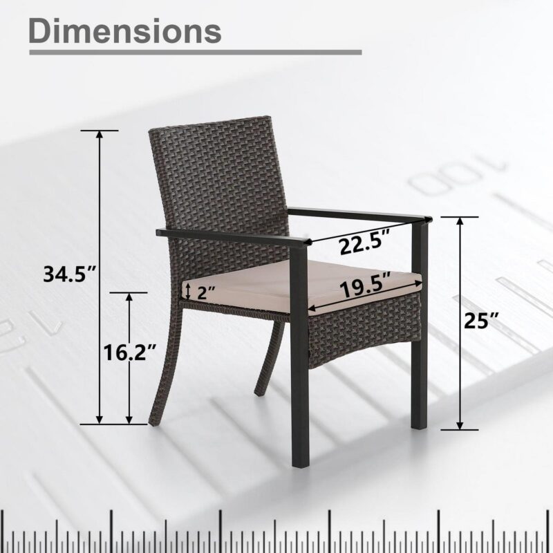 MF Studio 6-Piece Patio Furniture Set with Umbrella, Wicker Chairs and Square Table for Dinner, Party and Conversation, Brown and Beige - Image 8