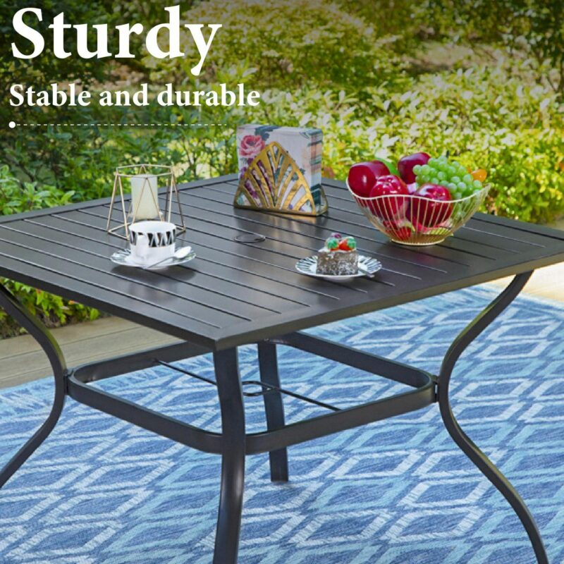MF Studio 6-Piece Patio Furniture Set with Umbrella, Wicker Chairs and Square Table for Dinner, Party and Conversation, Brown and Beige - Image 13