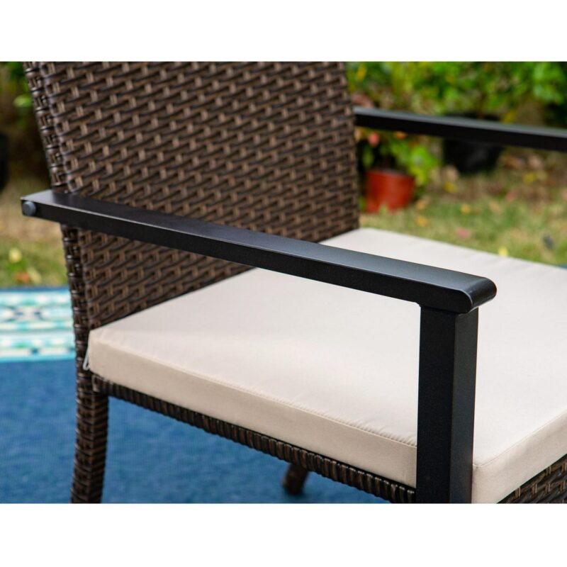 MF Studio 6-Piece Patio Furniture Set with Umbrella, Wicker Chairs and Square Table for Dinner, Party and Conversation, Brown and Beige - Image 5