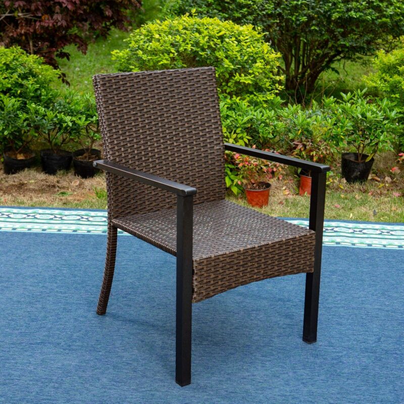 MF Studio 6-Piece Patio Furniture Set with Umbrella, Wicker Chairs and Square Table for Dinner, Party and Conversation, Brown and Beige - Image 7