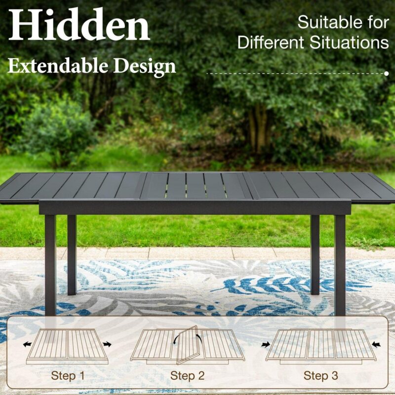 MF Studio 7-Piece Outdoor Dining Set with Cushioned Rattan Chairs and Large Extendable Table for 6-Person, Black and Beige - Image 3