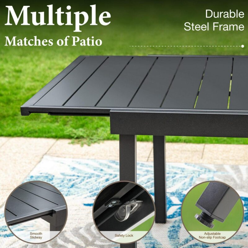 MF Studio 7-Piece Outdoor Dining Set with Cushioned Rattan Chairs and Large Extendable Table for 6-Person, Black and Beige - Image 5