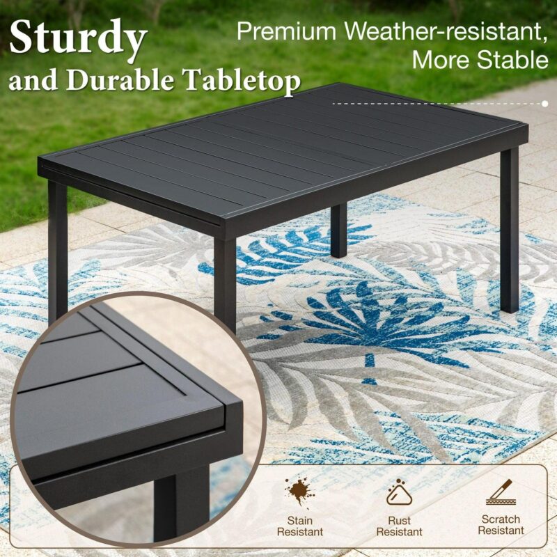 MF Studio 7-Piece Outdoor Dining Set with Cushioned Rattan Chairs and Large Extendable Table for 6-Person, Black and Beige - Image 4