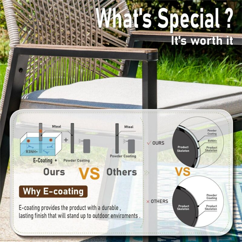 MF Studio 7-Piece Outdoor Dining Set with Cushioned Rattan Chairs and Large Extendable Table for 6-Person, Black and Beige - Image 13