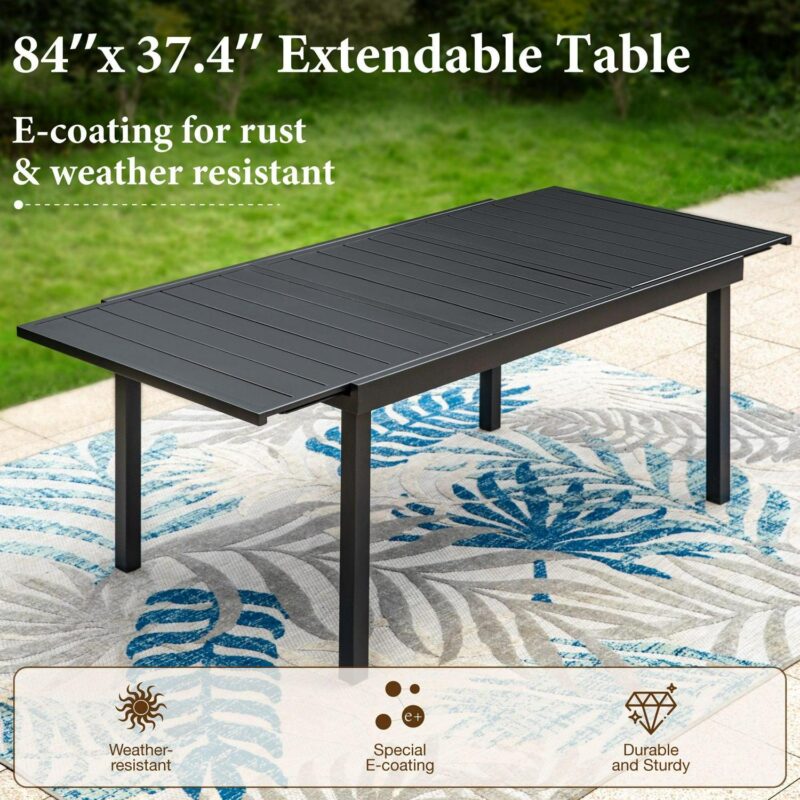 MF Studio 7-Piece Outdoor Dining Set with Cushioned Rattan Chairs and Large Extendable Table for 6-Person, Black and Beige - Image 2