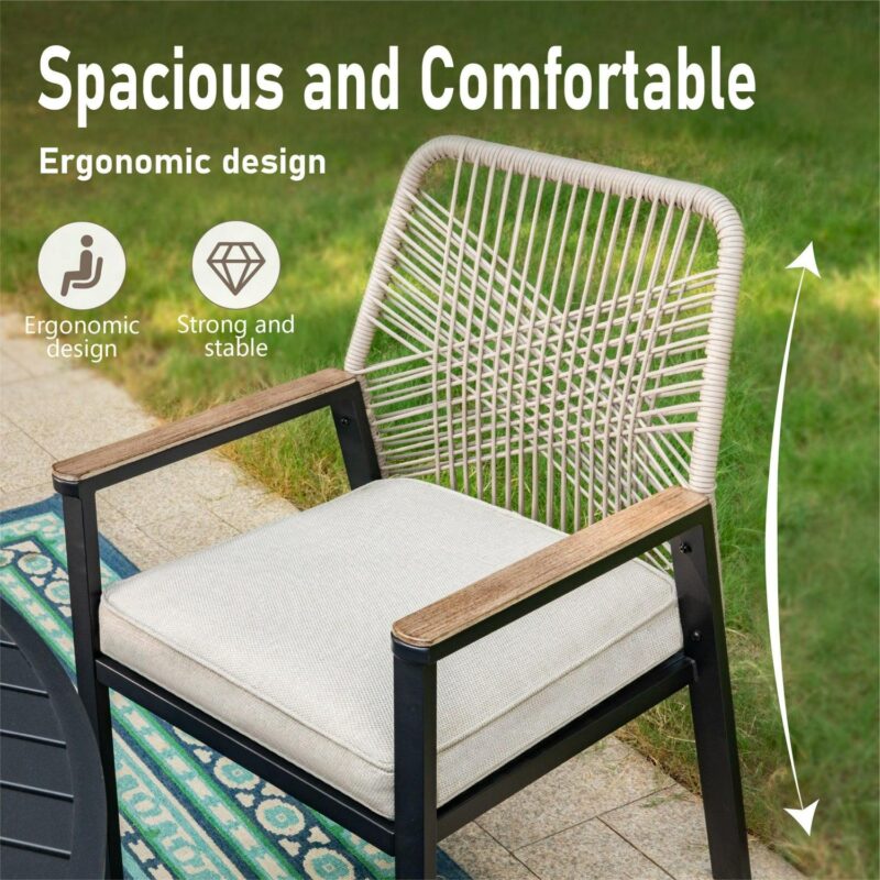 MF Studio 7-Piece Outdoor Dining Set with Cushioned Rattan Chairs and Large Extendable Table for 6-Person, Black and Beige - Image 9