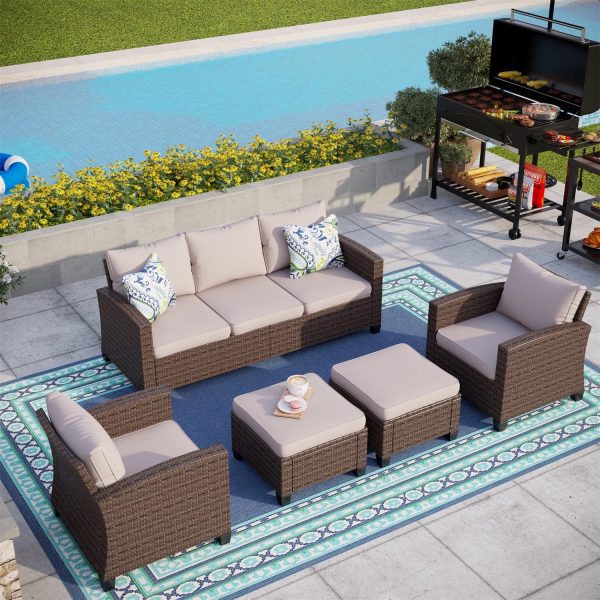 MF Studio 7-Seat Outdoor Patio Conversation Set Wicker Furniture Sofa Set Beige