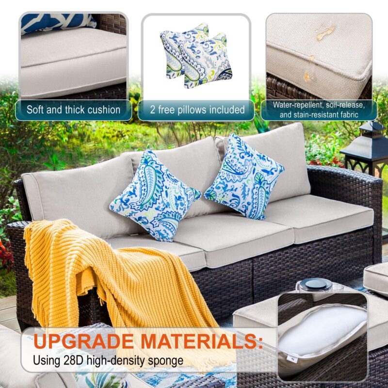 MF Studio 7-Seat Outdoor Patio Conversation Set Wicker Furniture Sofa Set Beige - Image 5
