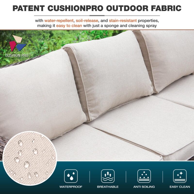 MF Studio 7-Seat Outdoor Patio Conversation Set Wicker Furniture Sofa Set Beige - Image 2