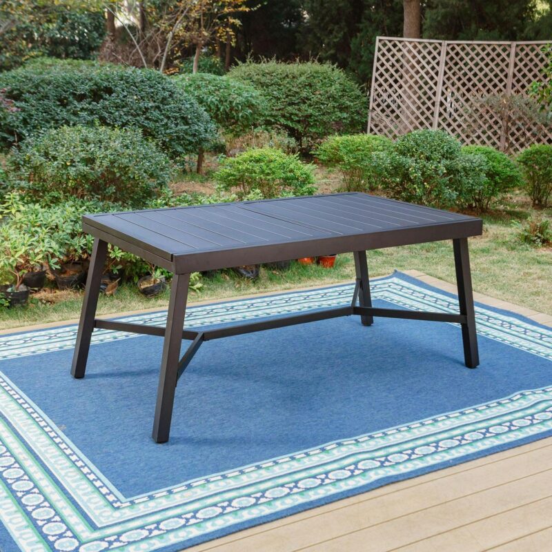 MF Studio 9-Piece Outdoor Patio Dining Set with Large Expandable Table and Stacking Chairs for 8, Black - Image 4