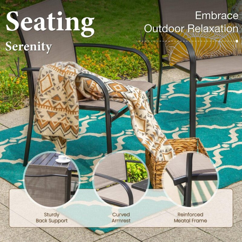 MF Studio 9-Piece Outdoor Patio Dining Set with Large Square Steel Table and Textilene Chairs for 8-Person, Steel Frame, Black and Brown - Image 4