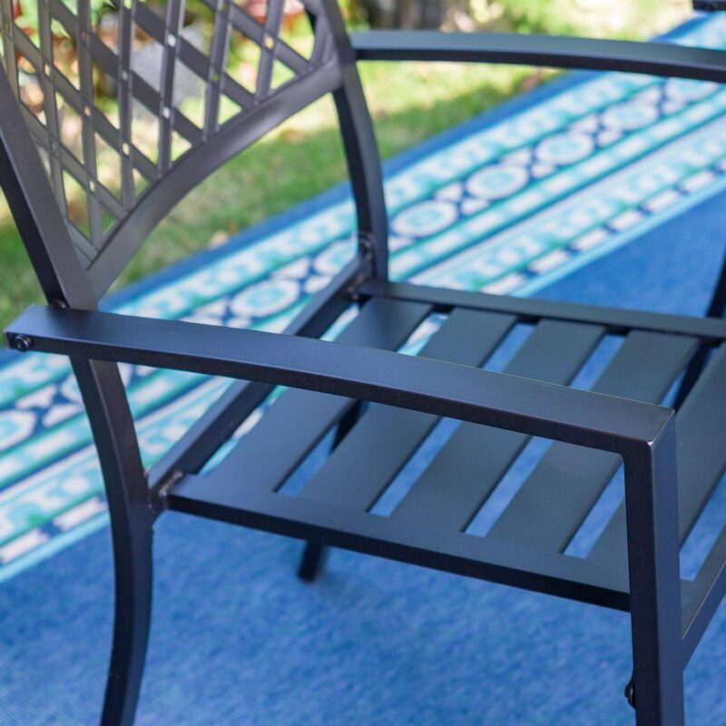 MF Studio 9-Piece Outdoor Patio Dining Set with Large Expandable Table and Stacking Chairs for 8, Black - Image 9