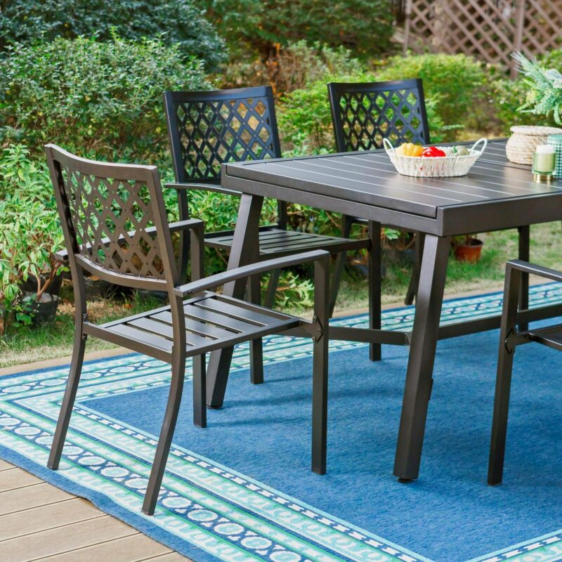 MF Studio 9-Piece Outdoor Patio Dining Set with Large Expandable Table and Stacking Chairs for 8, Black - Image 2