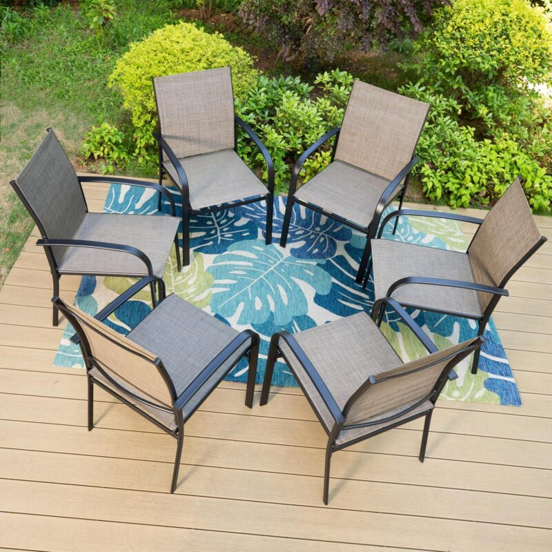 MF Studio 9-Piece Outdoor Patio Dining Set with Large Square Steel Table and Textilene Chairs for 8-Person, Steel Frame, Black and Brown - Image 6