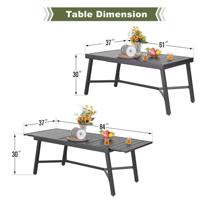 MF Studio 9-Piece Outdoor Patio Dining Set with Large Expandable Table and Stacking Chairs for 8, Black - Image 7