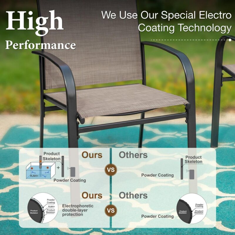 MF Studio 9-Piece Outdoor Patio Dining Set with Large Square Steel Table and Textilene Chairs for 8-Person, Steel Frame, Black and Brown - Image 3
