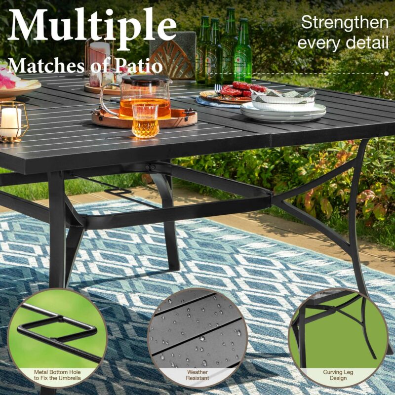 MF Studio 9-Piece Outdoor Patio Dining Set with Large Square Steel Table and Textilene Chairs for 8-Person, Steel Frame, Black and Brown - Image 10