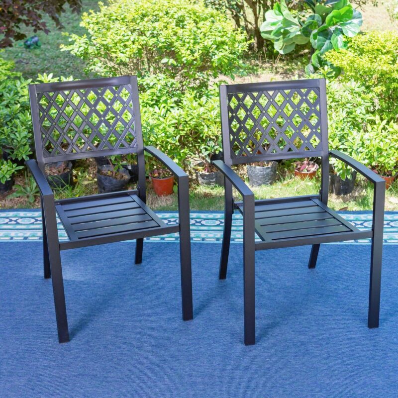 MF Studio 9-Piece Outdoor Patio Dining Set with Large Expandable Table and Stacking Chairs for 8, Black - Image 8
