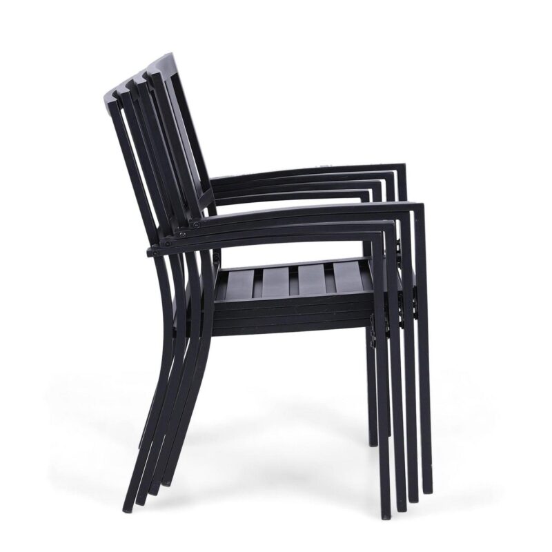 MF Studio 9-Piece Outdoor Patio Dining Set with Large Expandable Table and Stacking Chairs for 8, Black - Image 11