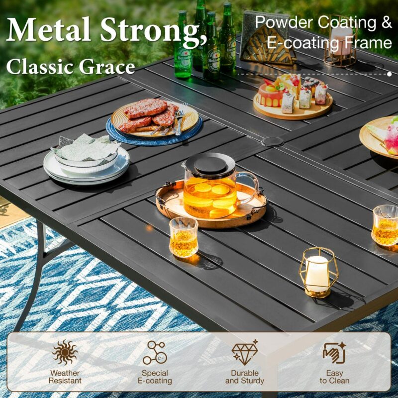 MF Studio 9-Piece Outdoor Patio Dining Set with Large Square Steel Table and Textilene Chairs for 8-Person, Steel Frame, Black and Brown - Image 7