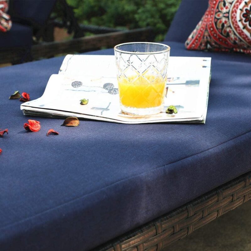 MF Studio Set of 2 Outdoor Patio Adjustable Wicker Chaise Lounge, Navy Blue - Image 6