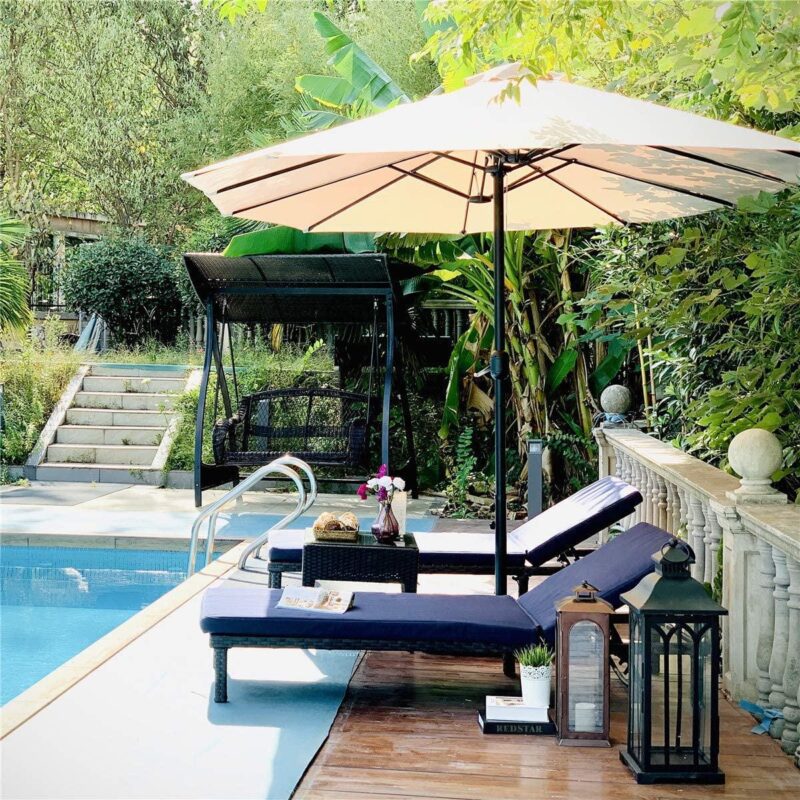 MF Studio Set of 2 Outdoor Patio Adjustable Wicker Chaise Lounge, Navy Blue - Image 8