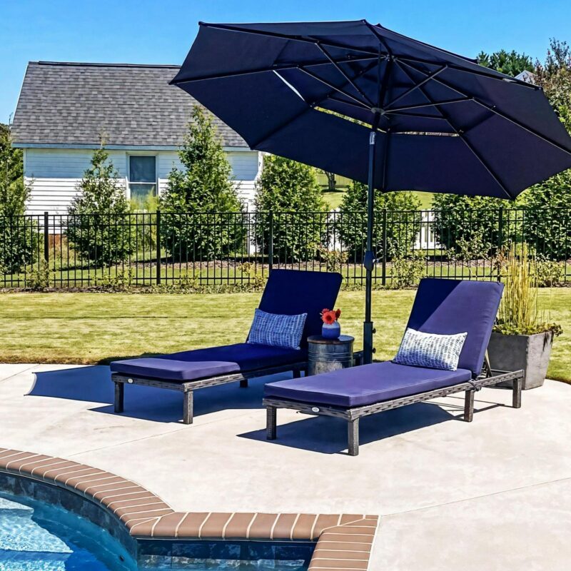 MF Studio Set of 2 Outdoor Patio Adjustable Wicker Chaise Lounge, Navy Blue - Image 10