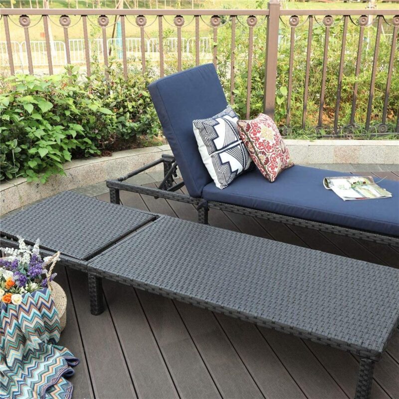 MF Studio Set of 2 Outdoor Patio Adjustable Wicker Chaise Lounge, Navy Blue - Image 4
