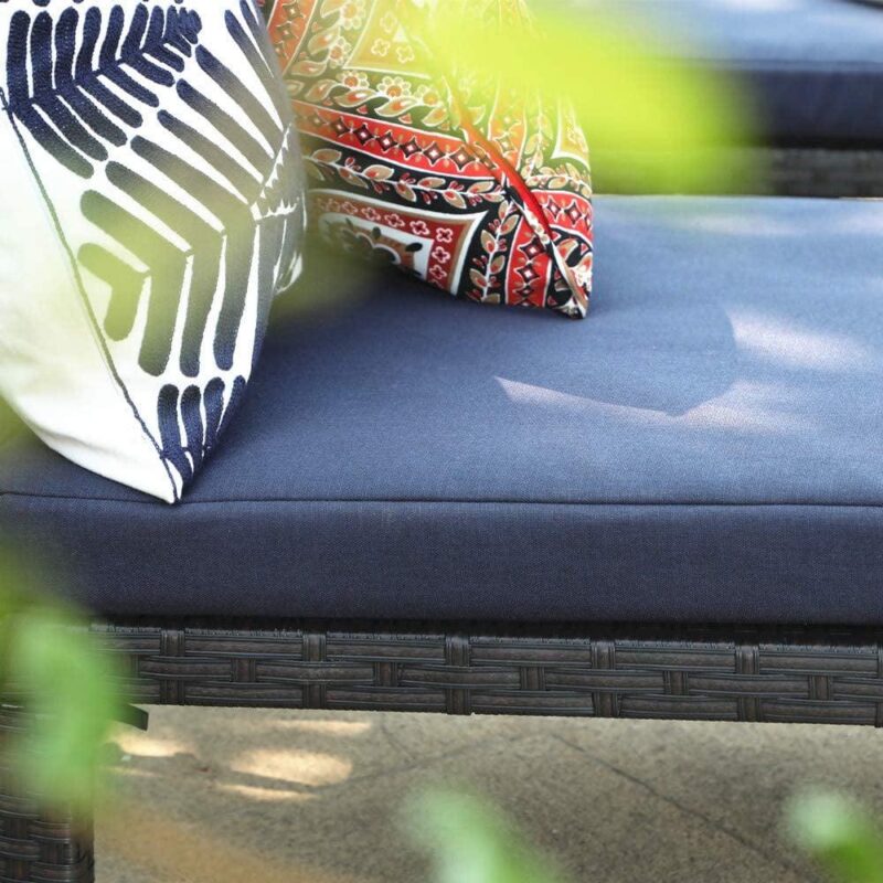 MF Studio Set of 2 Outdoor Patio Adjustable Wicker Chaise Lounge, Navy Blue - Image 5