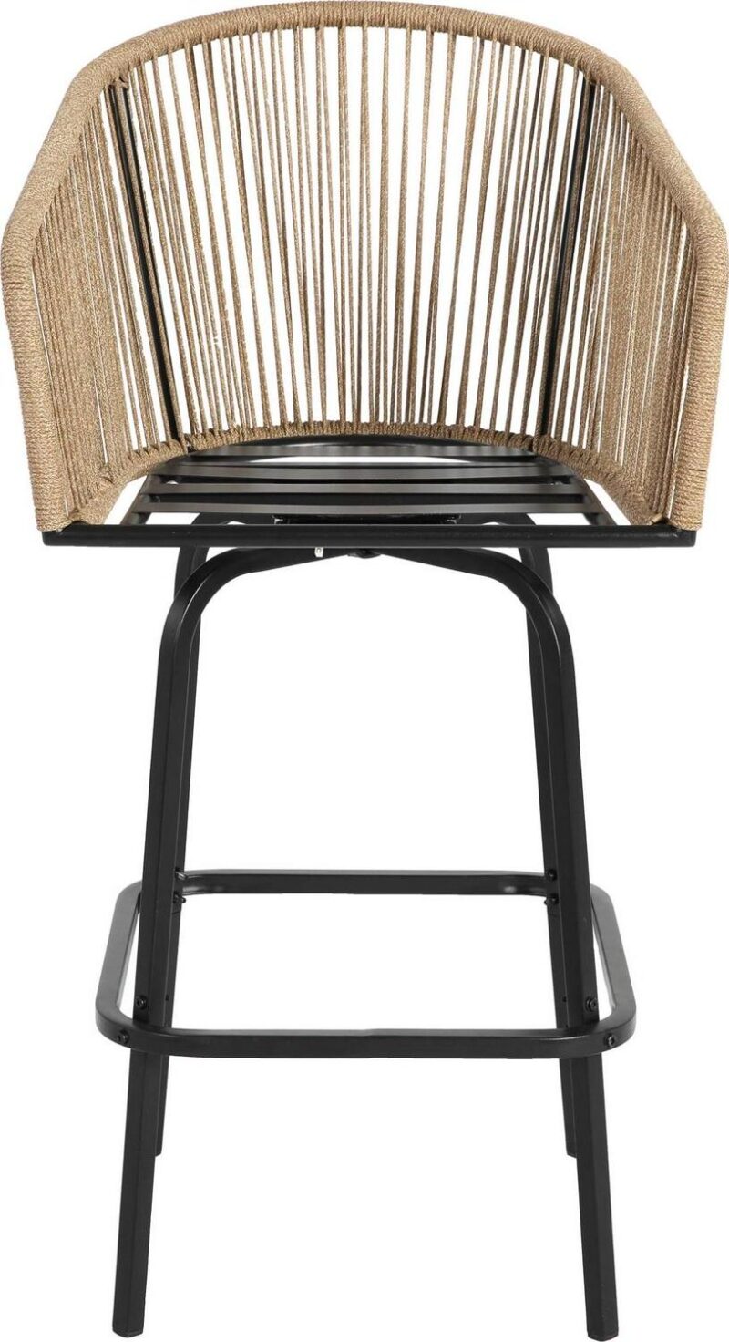 MOONMISS Outdoor Patio 360A Swivel All Weather Rattan Bar Stools(set of 2) with Backrest-Gray - Image 4