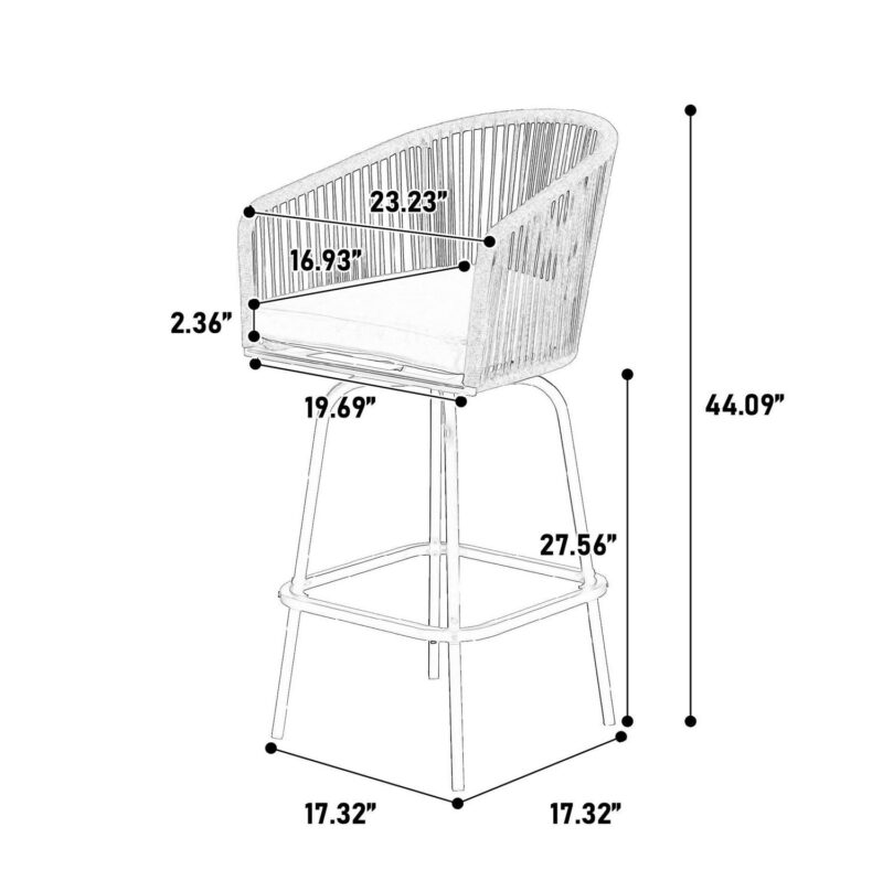 MOONMISS Outdoor Patio 360A Swivel All Weather Rattan Bar Stools(set of 2) with Backrest-Gray - Image 5