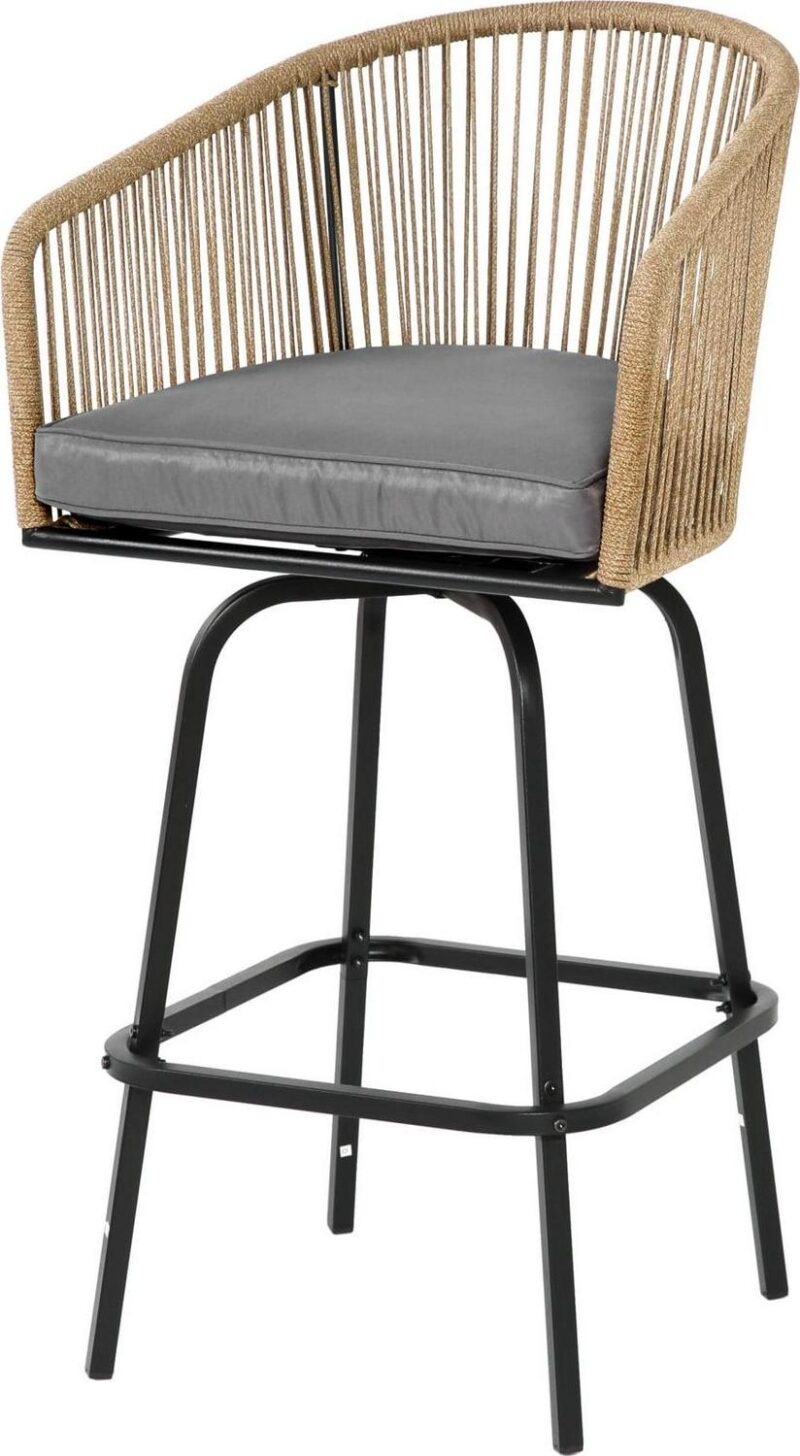 MOONMISS Outdoor Patio 360A Swivel All Weather Rattan Bar Stools(set of 2) with Backrest-Gray - Image 3