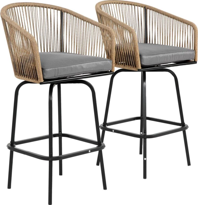 MOONMISS Outdoor Patio 360A Swivel All Weather Rattan Bar Stools(set of 2) with Backrest-Gray - Image 2