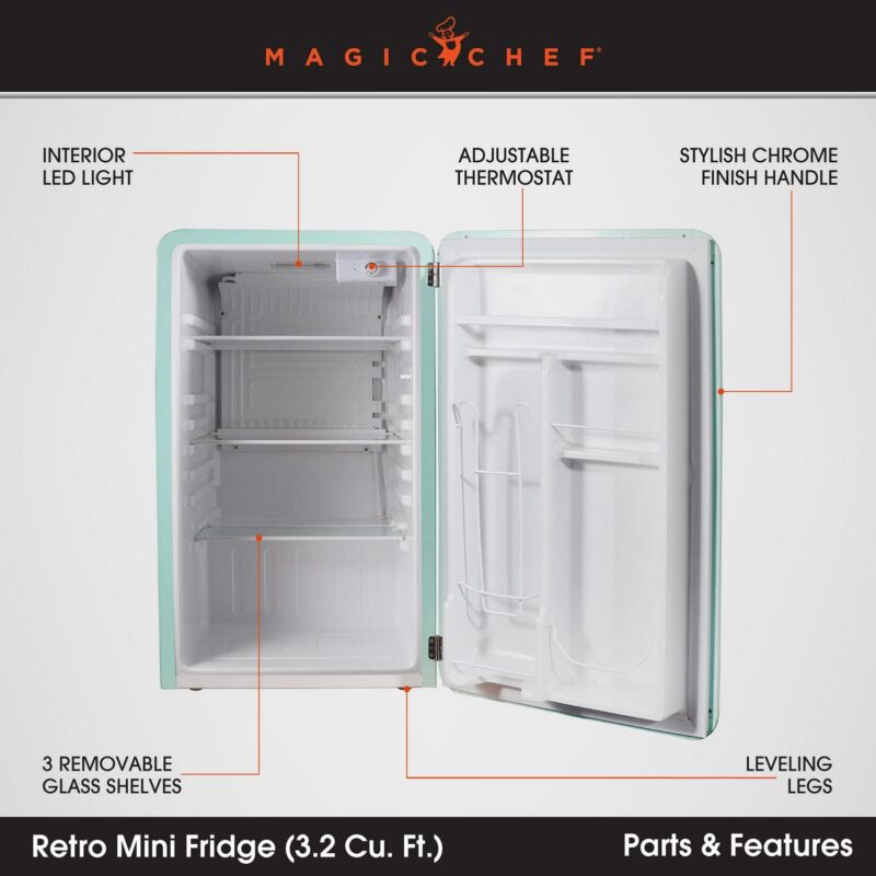 Magic Chef 3.2 cu. ft. Retro Mini Refrigerator in Mint Green, without Freezer in Mint Green - Image 10