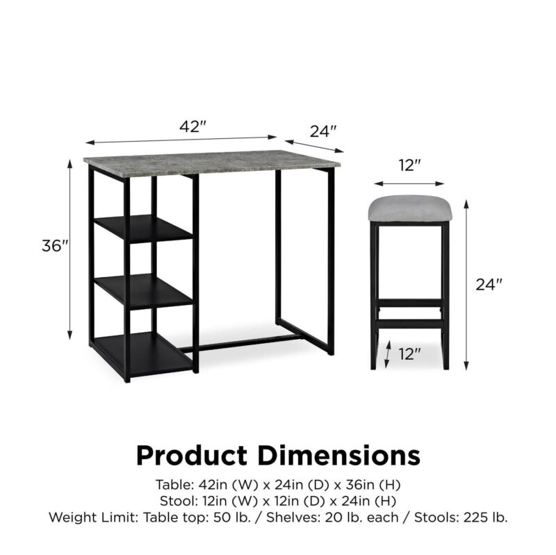Mainstays 3-Piece Metal Pub Set with Faux Concrete Top, Gray and Black - Image 9