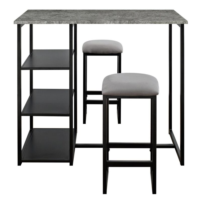 Mainstays 3-Piece Metal Pub Set with Faux Concrete Top, Gray and Black - Image 3
