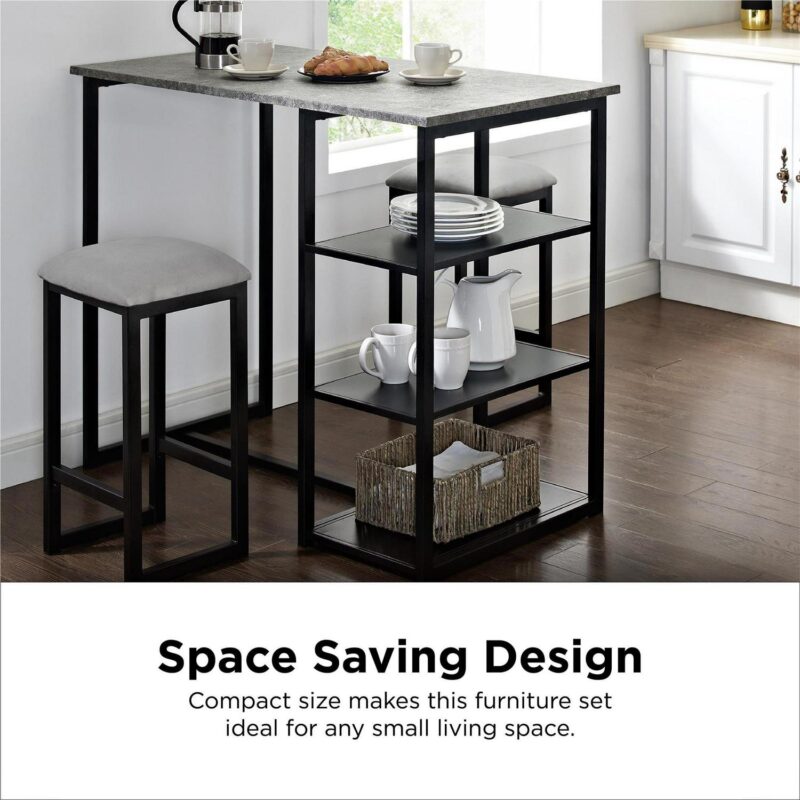 Mainstays 3-Piece Metal Pub Set with Faux Concrete Top, Gray and Black - Image 8