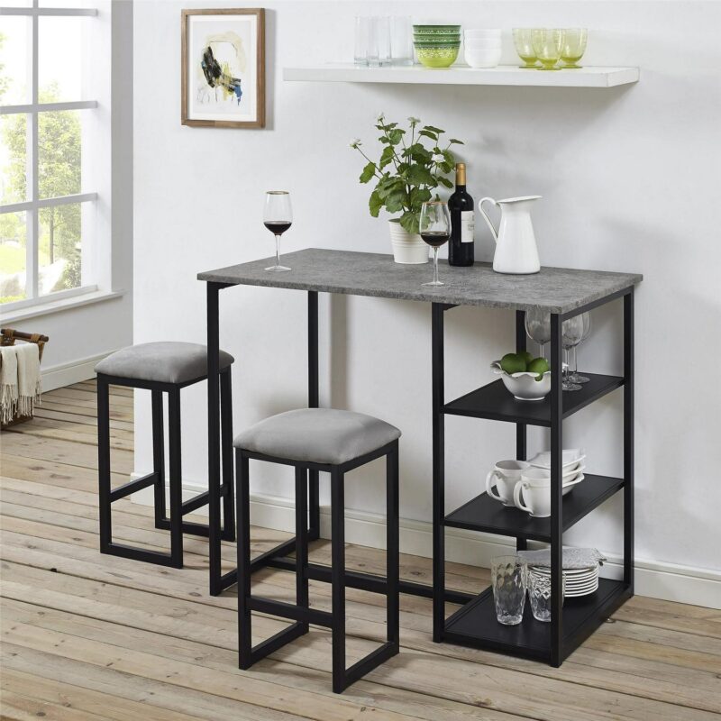 Mainstays 3-Piece Metal Pub Set with Faux Concrete Top, Gray and Black - Image 13