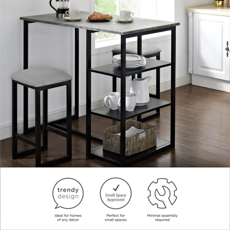 Mainstays 3-Piece Metal Pub Set with Faux Concrete Top, Gray and Black - Image 6