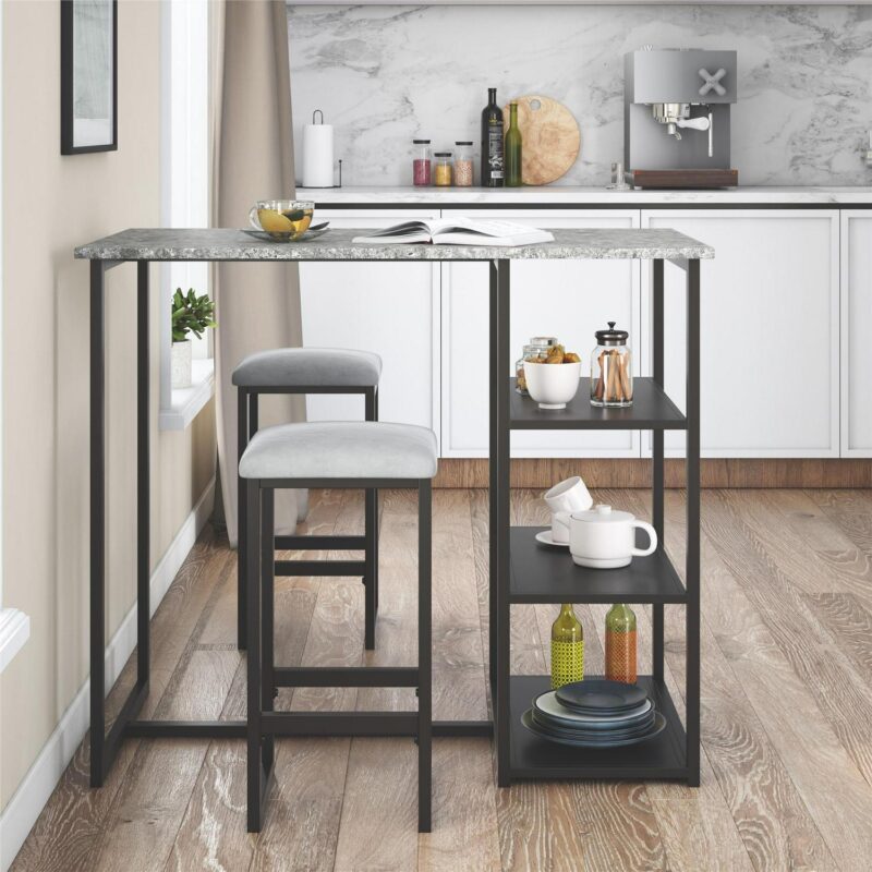 Mainstays 3-Piece Metal Pub Set with Faux Concrete Top, Gray and Black - Image 2