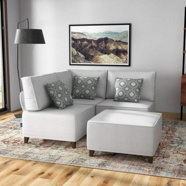 Mainstays 4-Piece Modular Sectional Sofa with Ottoman, Light Gray